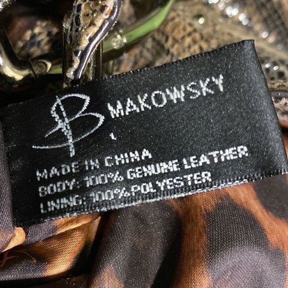 B Makowsky Brown Python Print Patent Leather Shoulder Bag - Picture 10 of 10